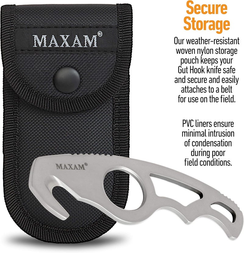 Maxam Gut Hook & Sheath - Hunting Knife for Gutting & Skinning Deer, Elk, Hogs, Cutting Fishing Lines, Lift Hot Grates - Stainless Steel Blade with Pouch - Outdoor Survival Gear for Hunters - 5-inch - Image 4